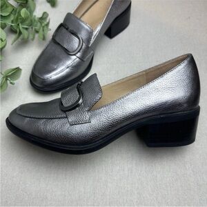 Naturalizer Pascal Block Heel Loafers Platinum Leather Women’s Size 8.5W Wide